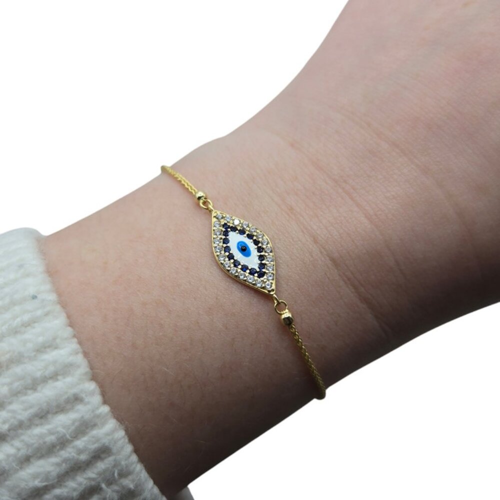 NEW 14K YG Blue Evil Eye Adjustable Bracelet